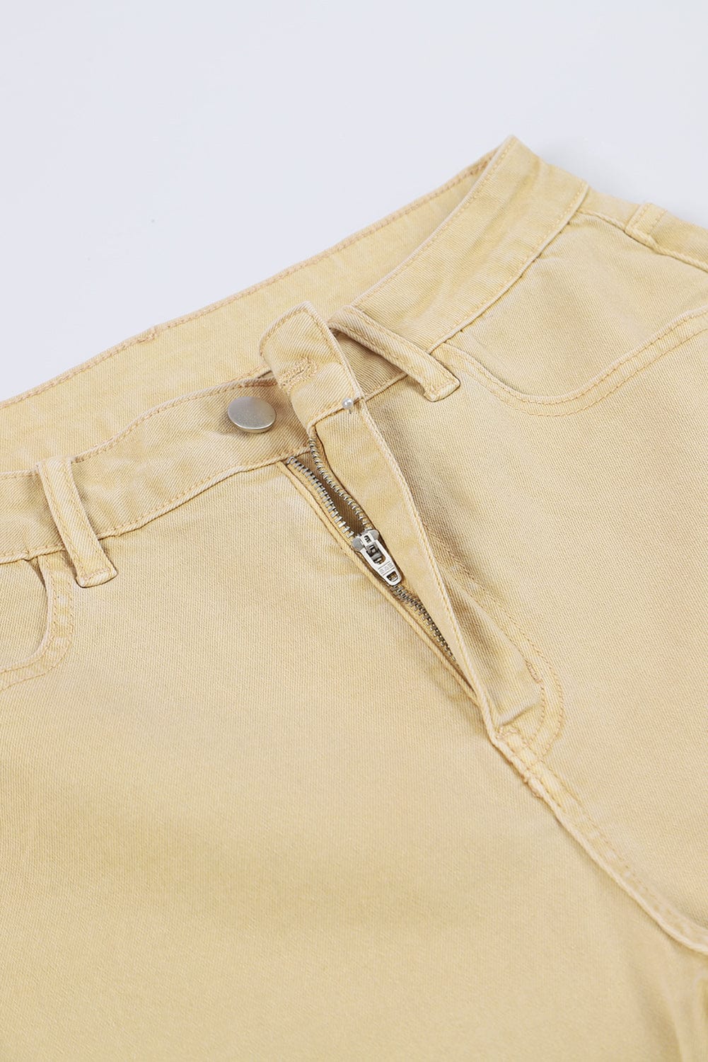 Khaki Frayed Hem High Waist Denim Flare Pants