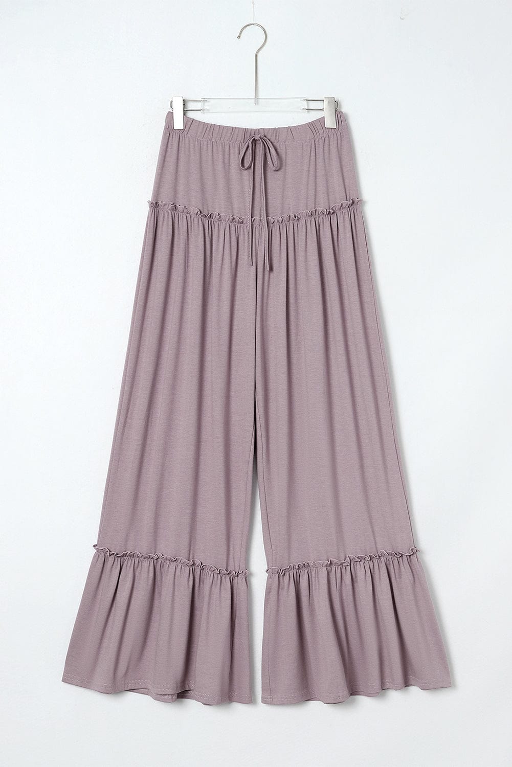 Khaki Frilled High Waist Wide Leg Casual Pants