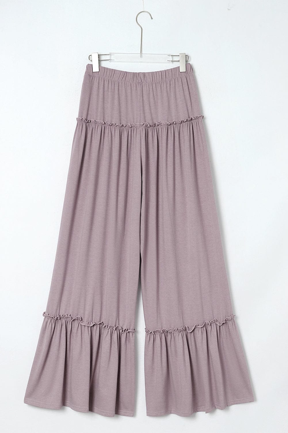 Khaki Frilled High Waist Wide Leg Casual Pants