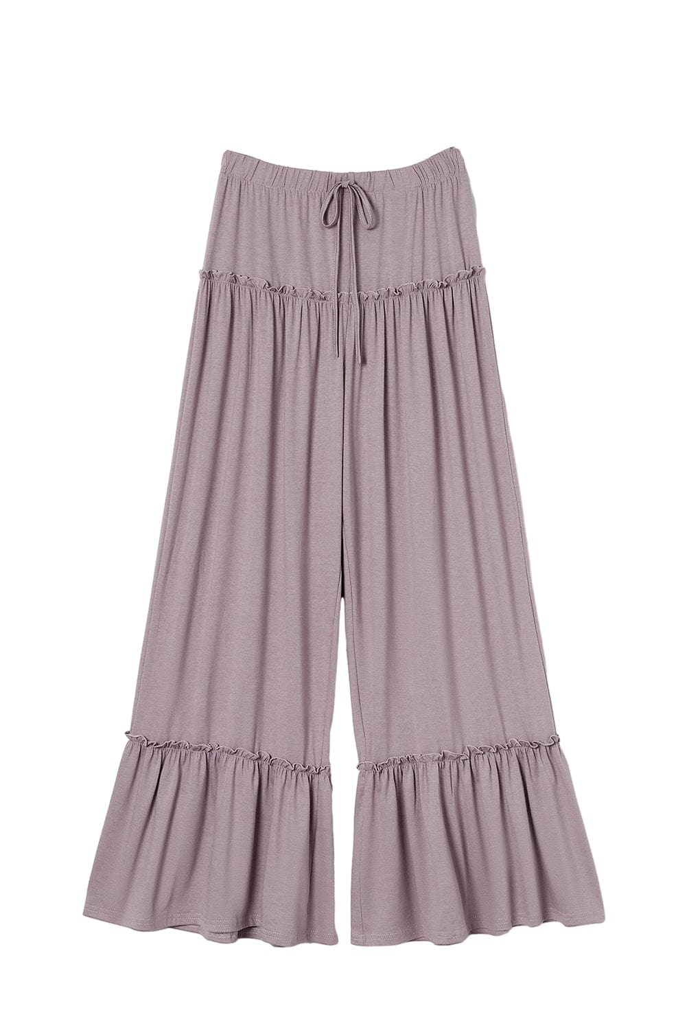 Khaki Frilled High Waist Wide Leg Casual Pants