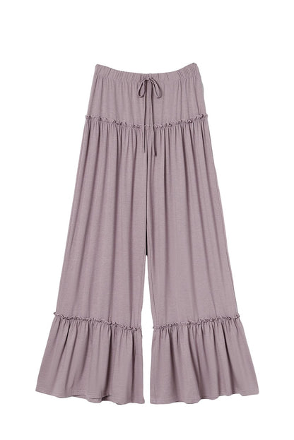Khaki Frilled High Waist Wide Leg Casual Pants