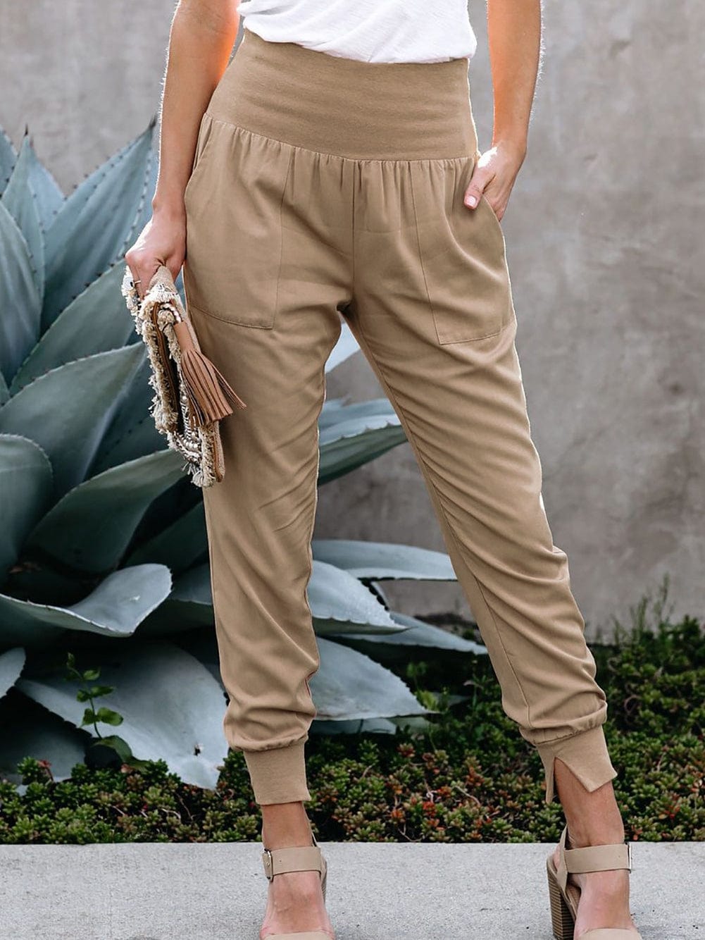 Khaki Harem Style Jogger Pants