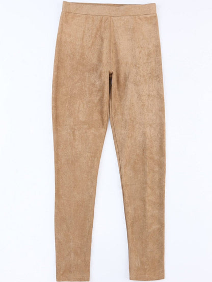 Khaki High Waist Faux Suede Skinny Leggings