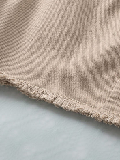 Khaki High Waist Smocked Elastic Denim Shorts