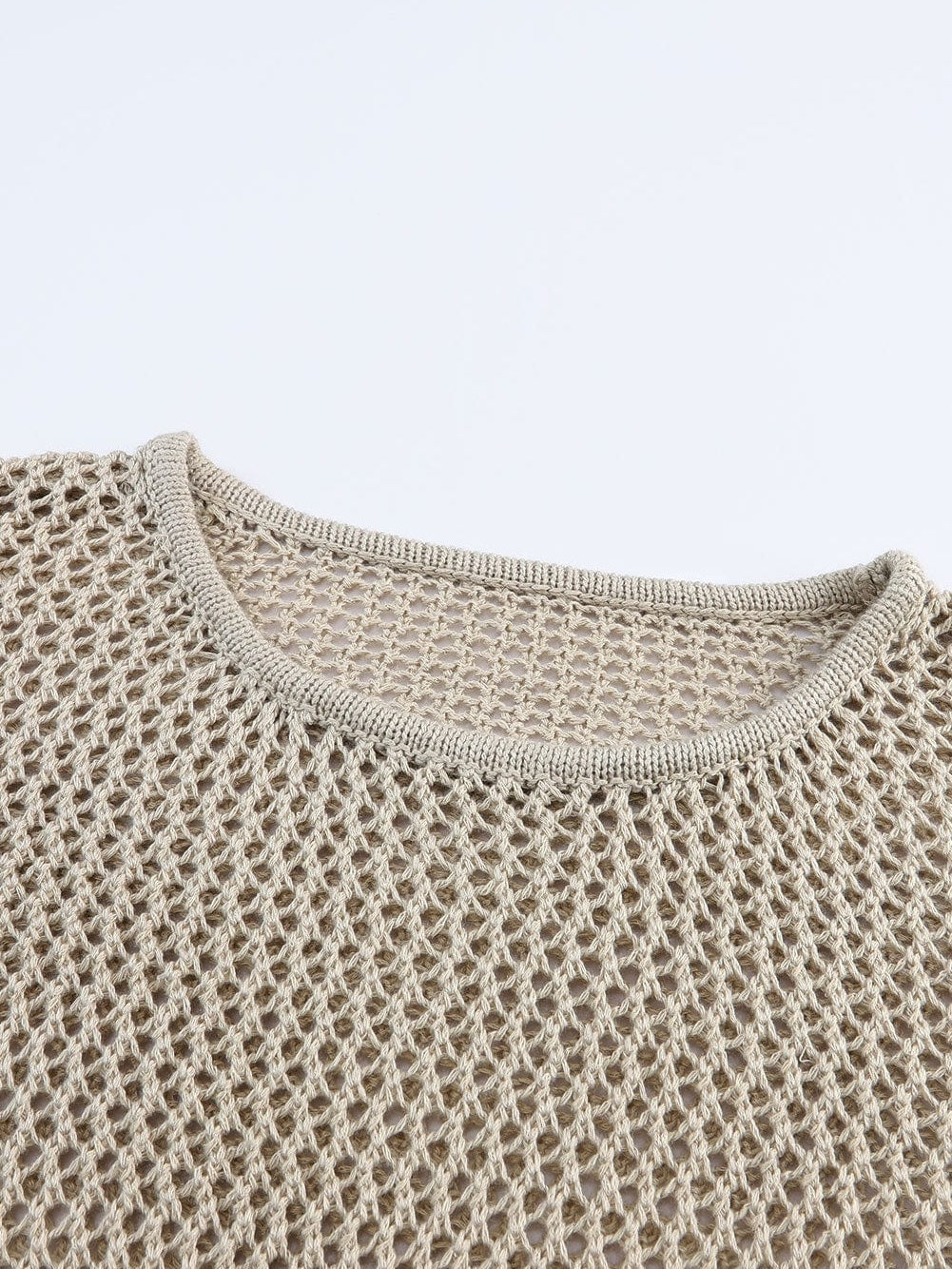 Khaki Hollow Knit Sweater with Open Stitch Detail