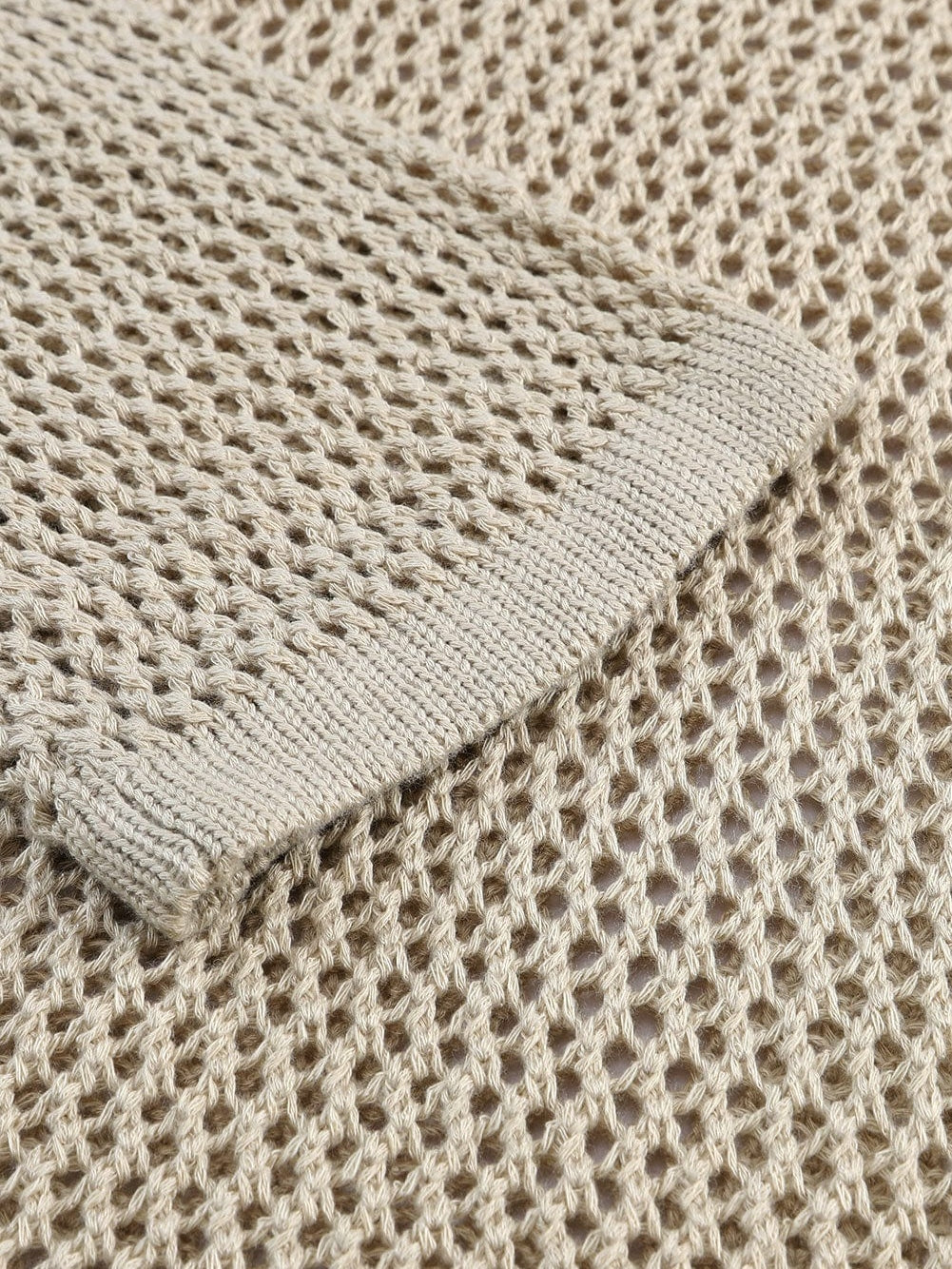 Khaki Hollow Knit Sweater with Open Stitch Detail