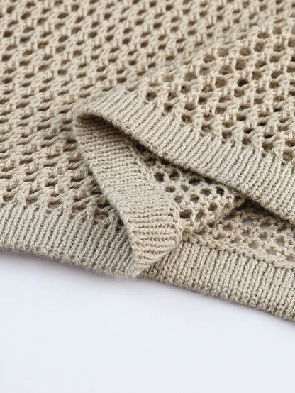 Khaki Hollow Knit Sweater with Open Stitch Detail