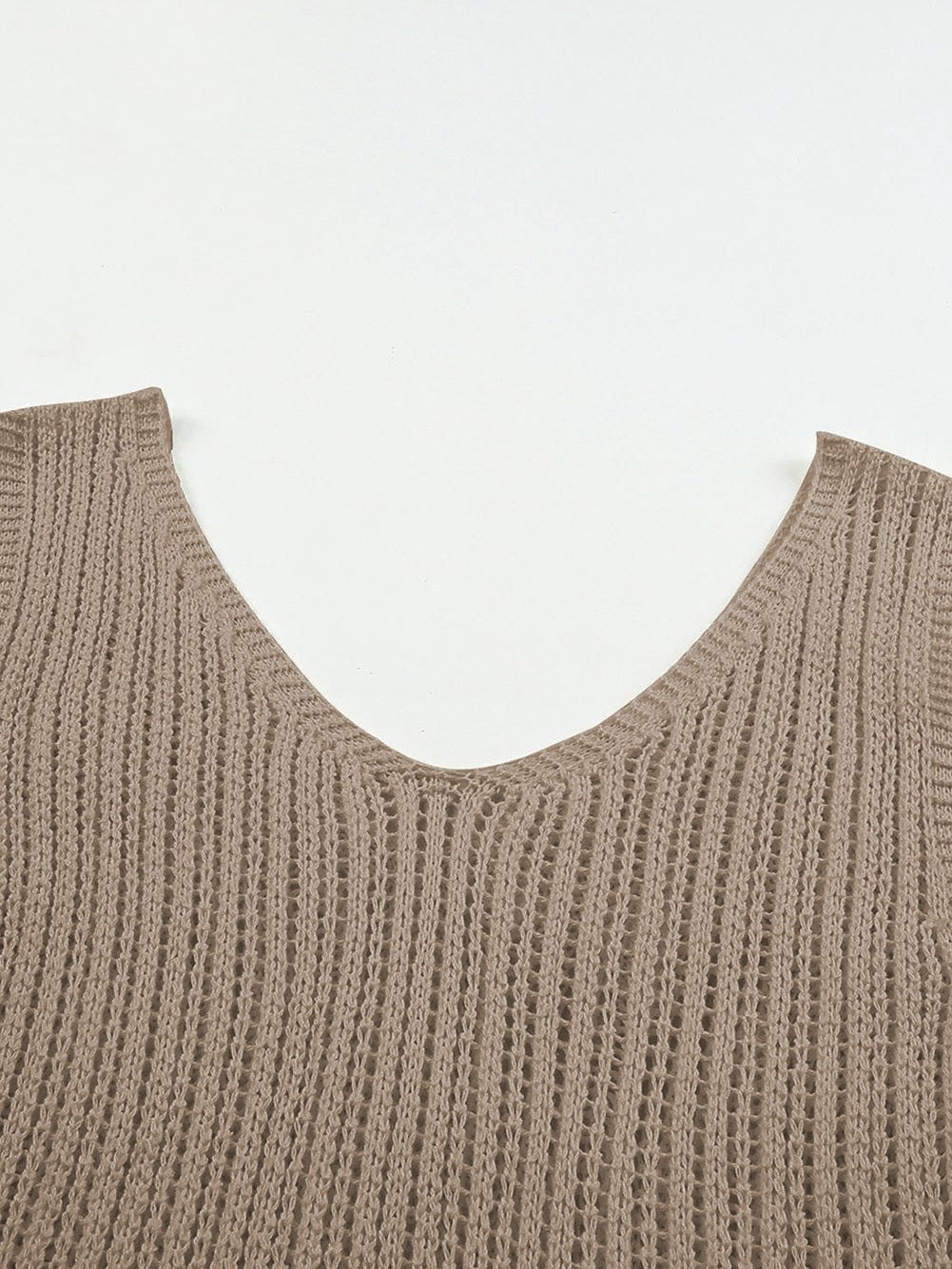 Khaki Hollowed V Neck Knit Tank Top