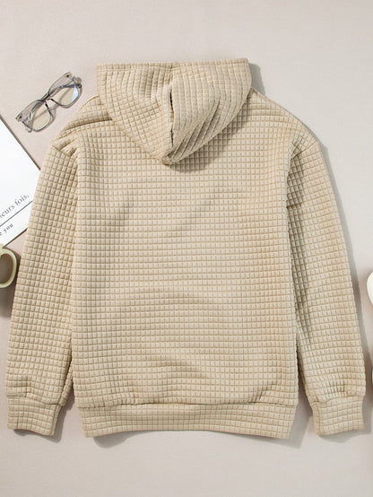 Khaki Lattice Textured Kangaroo Pocket Hooded Hoodie
