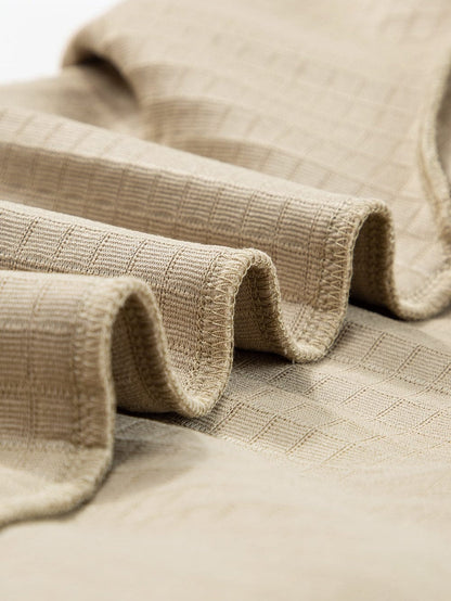 Khaki Lattice Textured Kangaroo Pocket Hooded Hoodie