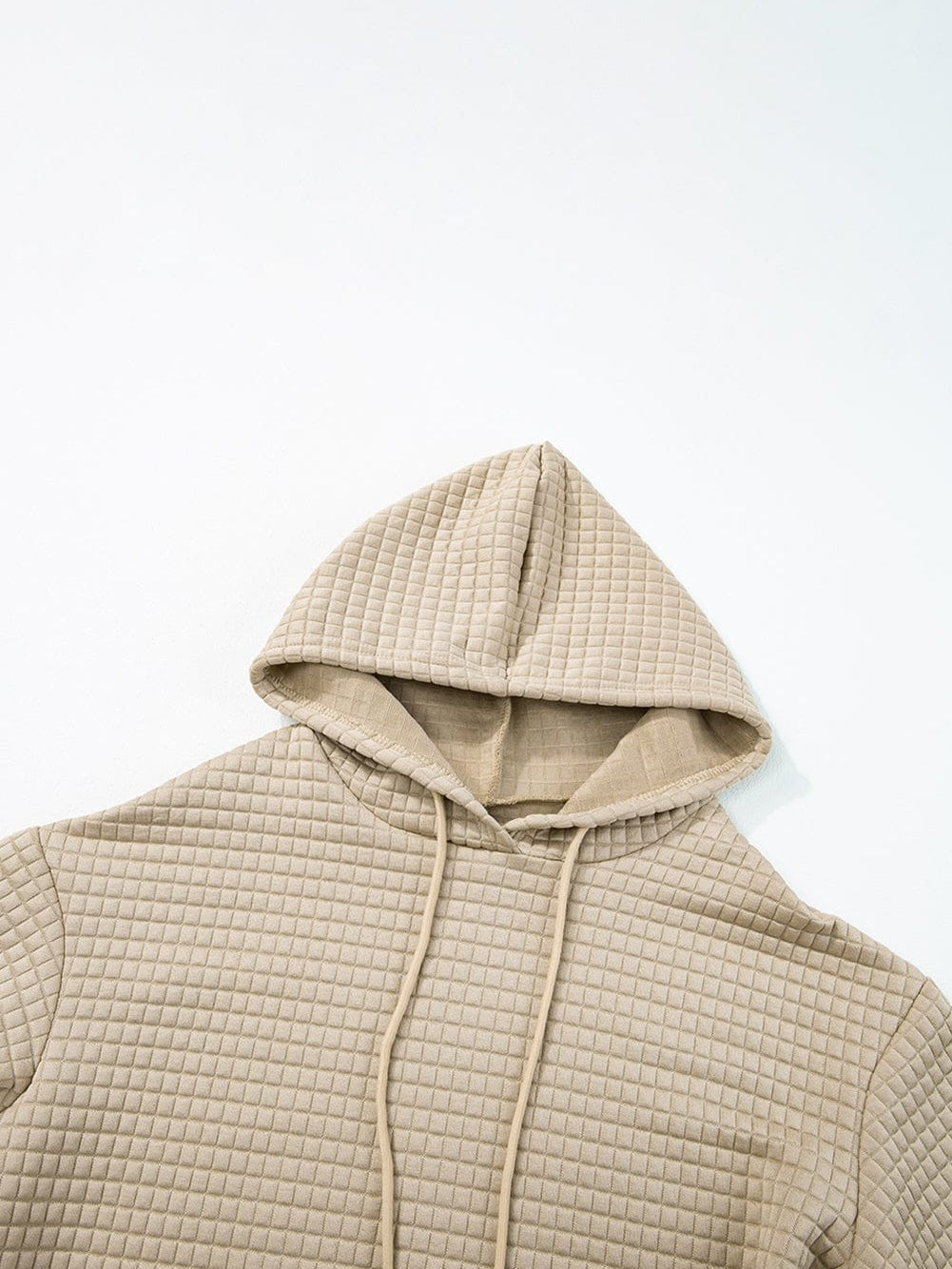 Khaki Lattice Textured Kangaroo Pocket Hooded Hoodie