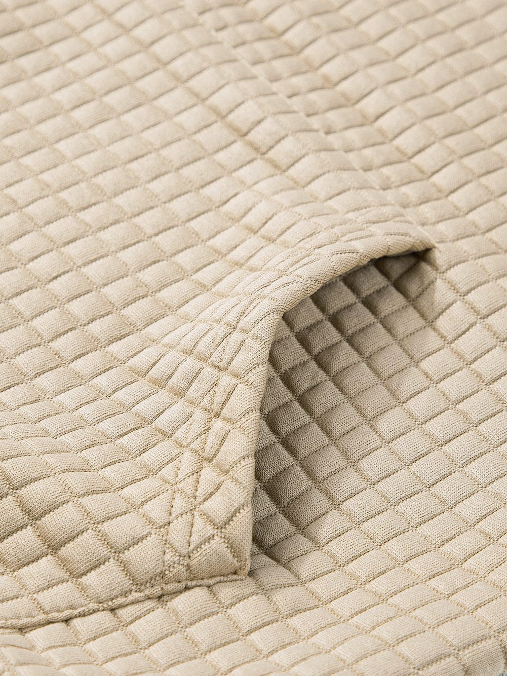 Khaki Lattice Textured Kangaroo Pocket Hooded Hoodie