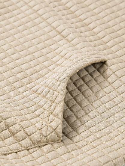 Khaki Lattice Textured Kangaroo Pocket Hooded Hoodie