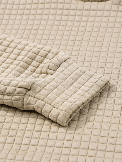 Khaki Lattice Textured Kangaroo Pocket Hooded Hoodie