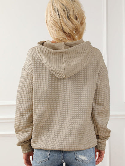 Khaki Lattice Textured Kangaroo Pocket Hooded Hoodie