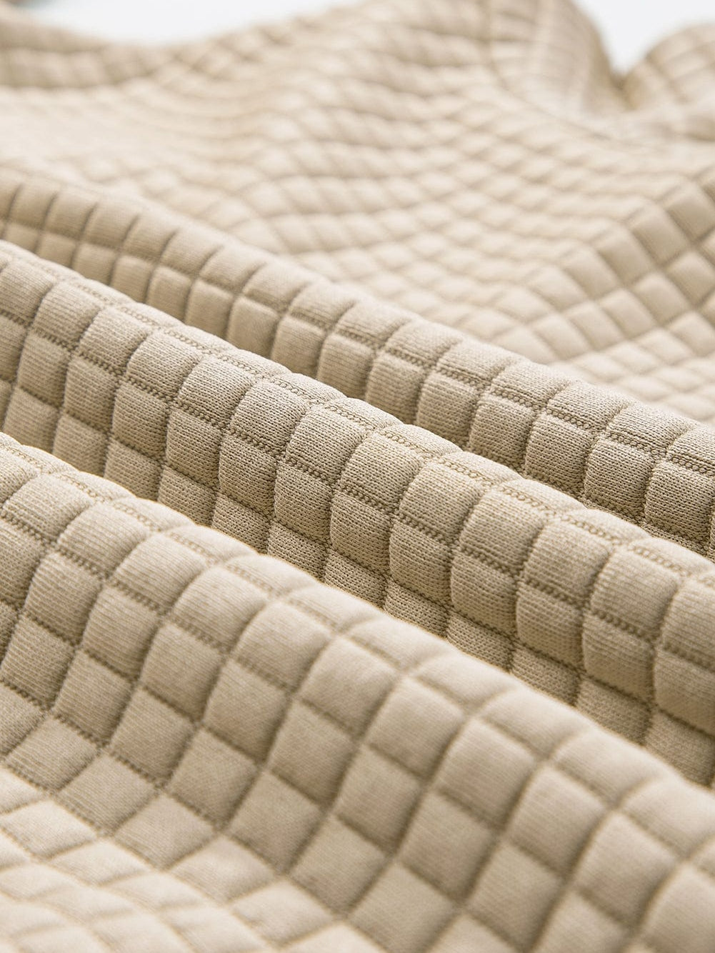 Khaki Lattice Textured Kangaroo Pocket Hooded Hoodie