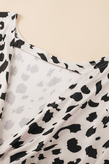 Khaki Leopard Batwing Sleeve Twisted Back Tee