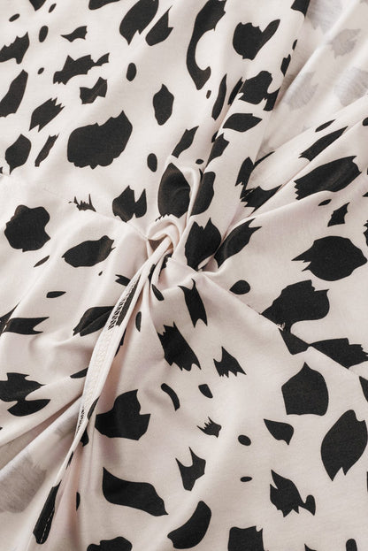 Khaki Leopard Batwing Sleeve Twisted Back Tee