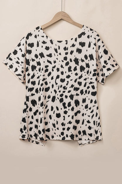 Khaki Leopard Batwing Sleeve Twisted Back Tee