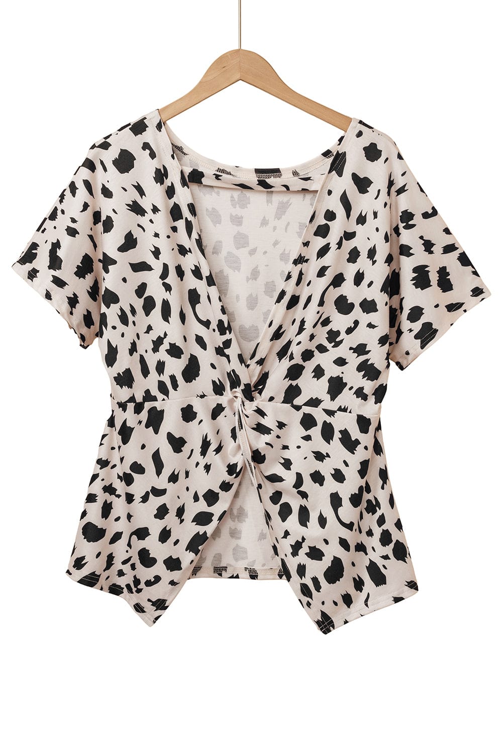 Khaki Leopard Batwing Sleeve Twisted Back Tee