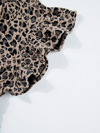 Khaki Leopard Print Ruffle Sleeve Top