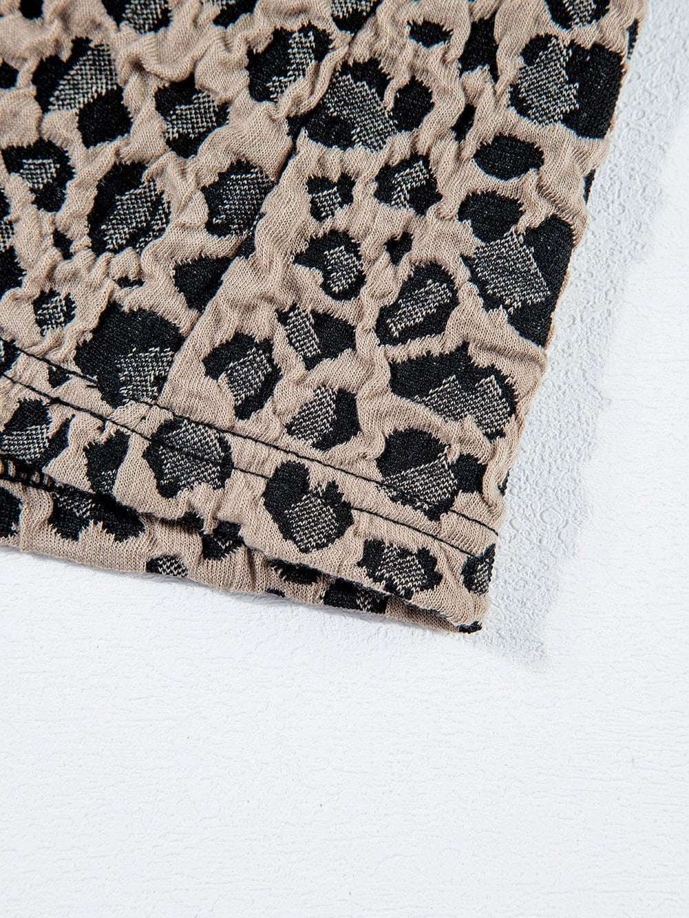 Khaki Leopard Print Ruffle Sleeve Top