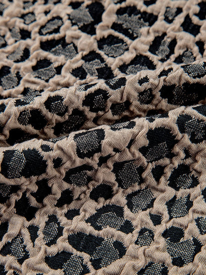 Khaki Leopard Print Ruffle Sleeve Top