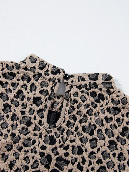 Khaki Leopard Print Ruffle Sleeve Top