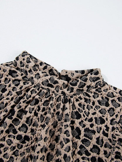 Khaki Leopard Print Ruffle Sleeve Top
