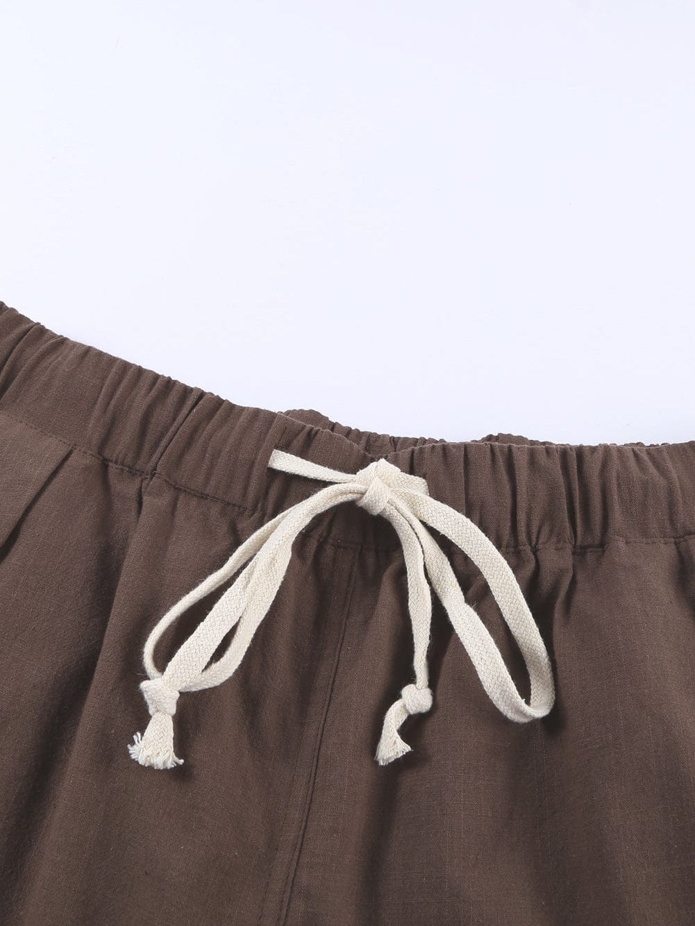 Khaki Linen Drawstring Shorts