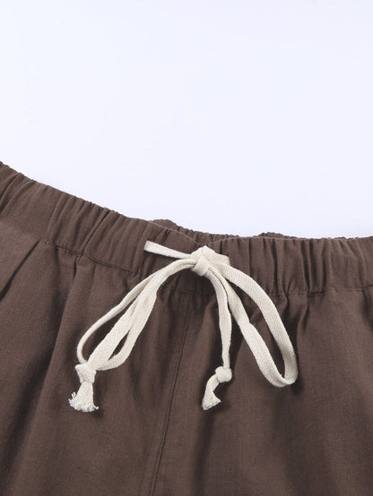 Khaki Linen Drawstring Shorts