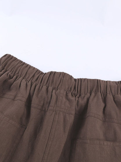 Khaki Linen Drawstring Shorts