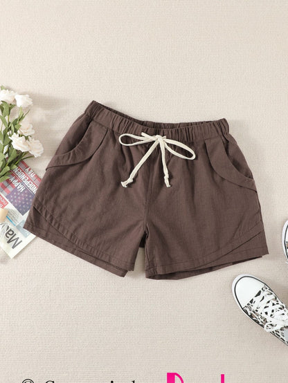 Khaki Linen Drawstring Shorts