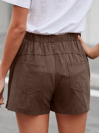 Khaki Linen Drawstring Shorts