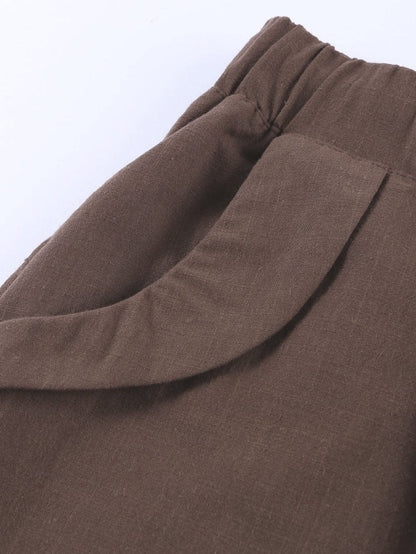 Khaki Linen Drawstring Shorts