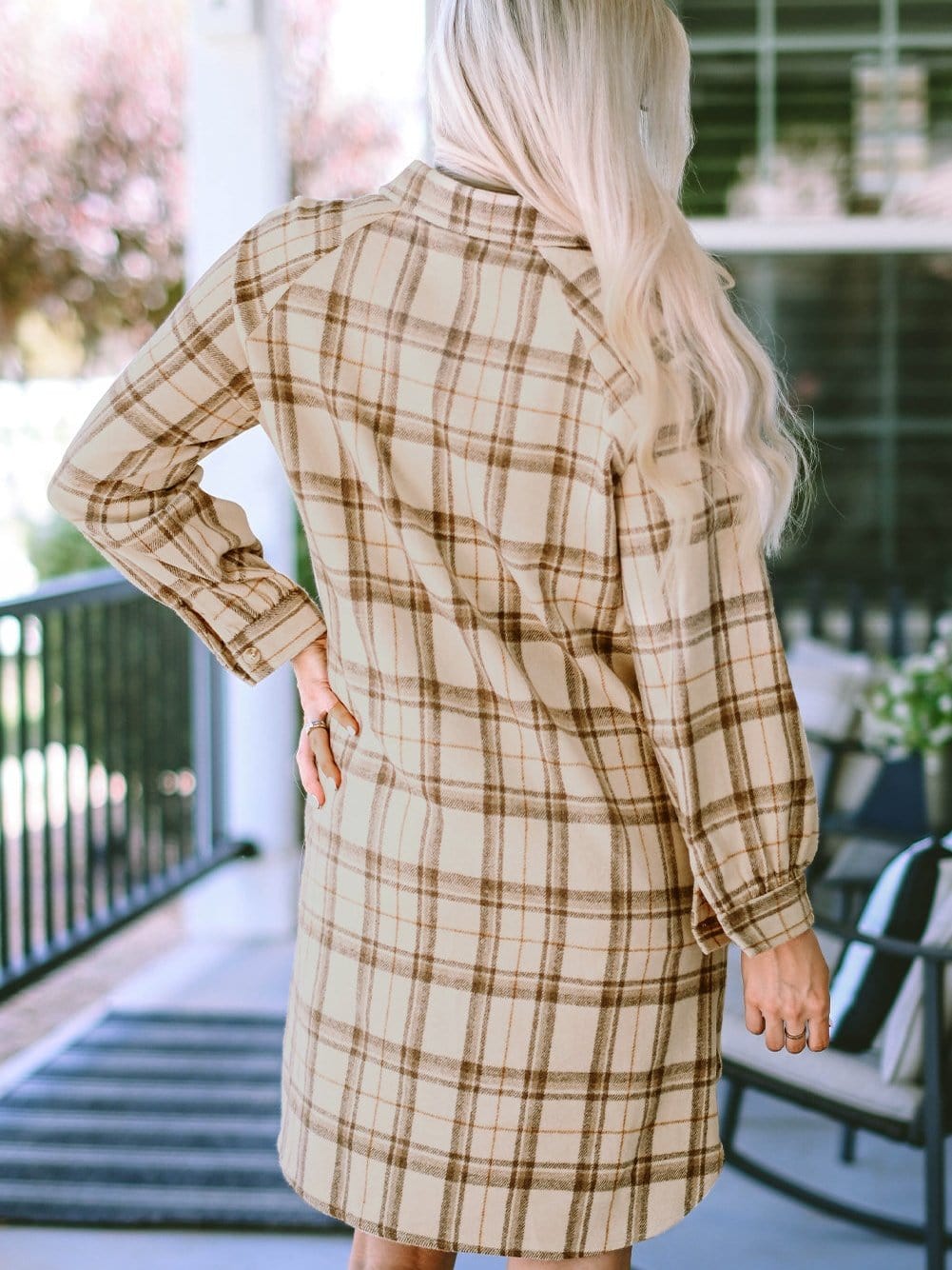Khaki Plaid Button Up Shirt Dress with Western Flair