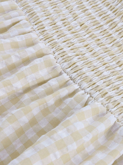 Khaki Plaid Maxi Dress with Ruffled Sleeves