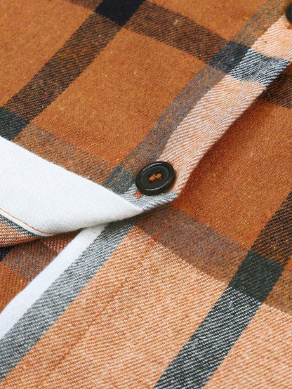 Khaki Plaid Ruffle Sleeve Shirt Dress with Collared Neck