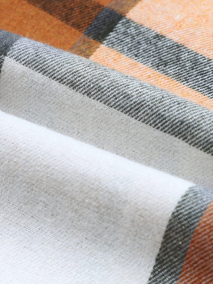 Khaki Plaid Ruffle Sleeve Shirt Dress with Collared Neck