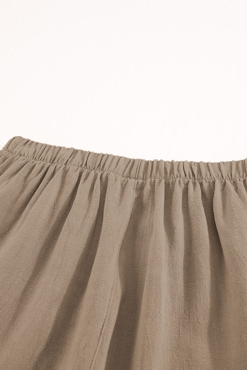 Khaki Pocketed Ruffle Shorts with High Waist