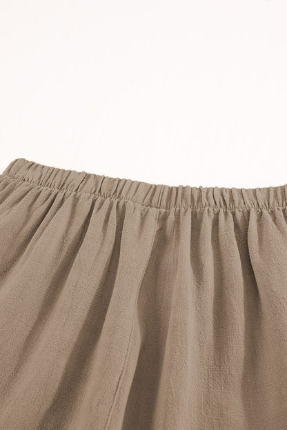 Khaki Pocketed Ruffle Shorts with High Waist