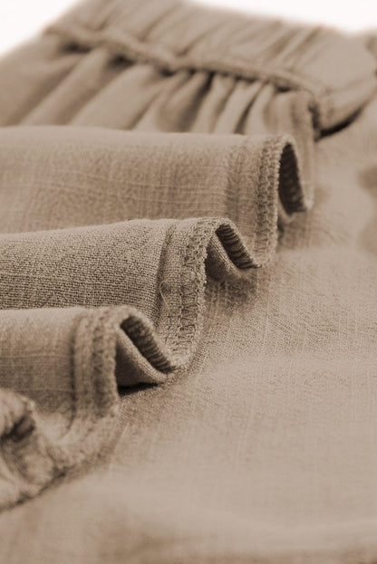 Khaki Pocketed Ruffle Shorts with High Waist