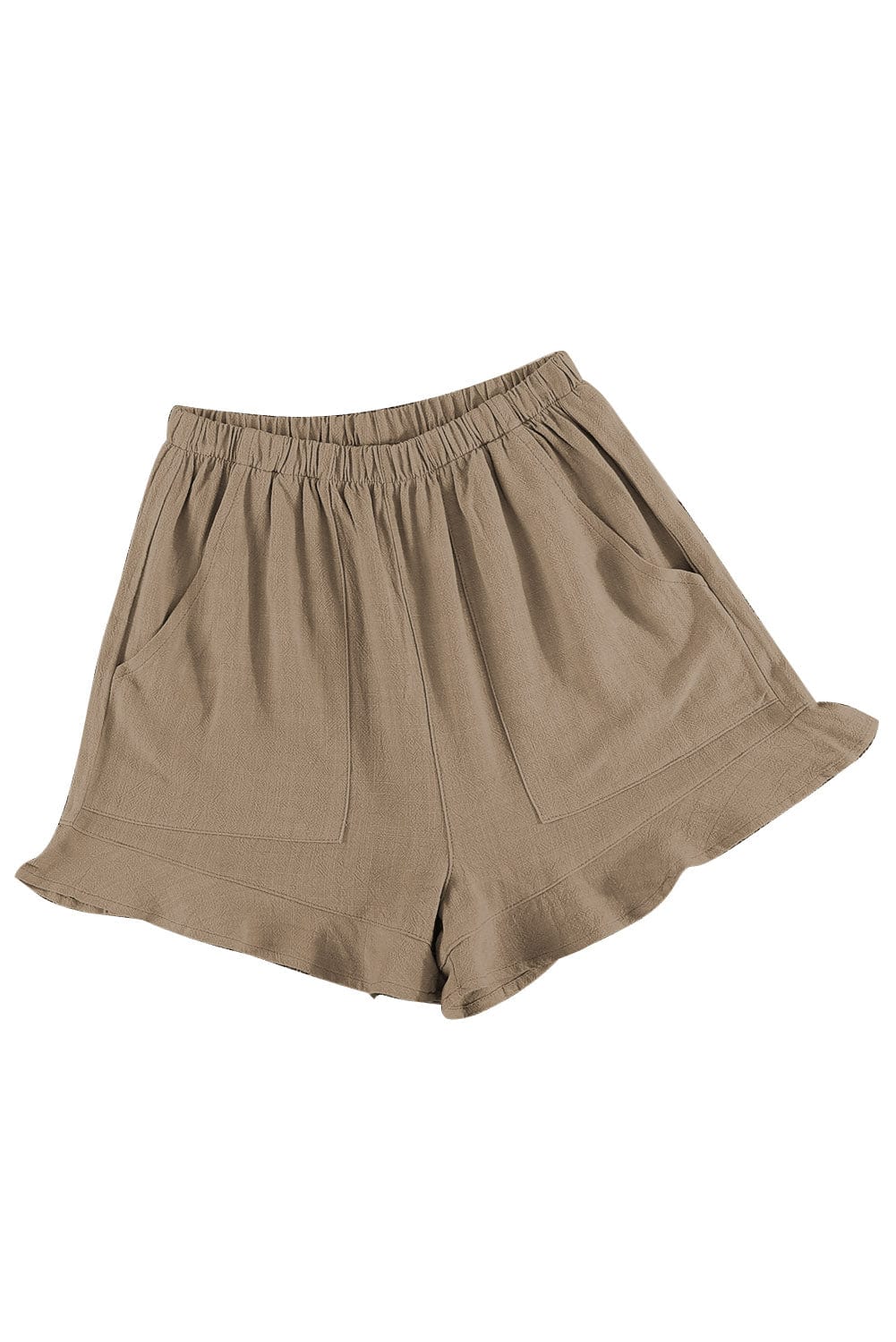 Khaki Pocketed Ruffle Shorts with High Waist