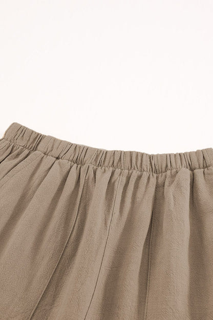 Khaki Pocketed Ruffle Shorts with High Waist