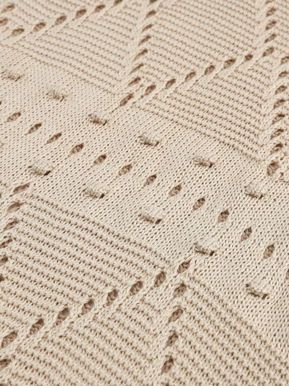 Khaki Pointelle Crochet Short Sleeve Knit Sweater Blouse