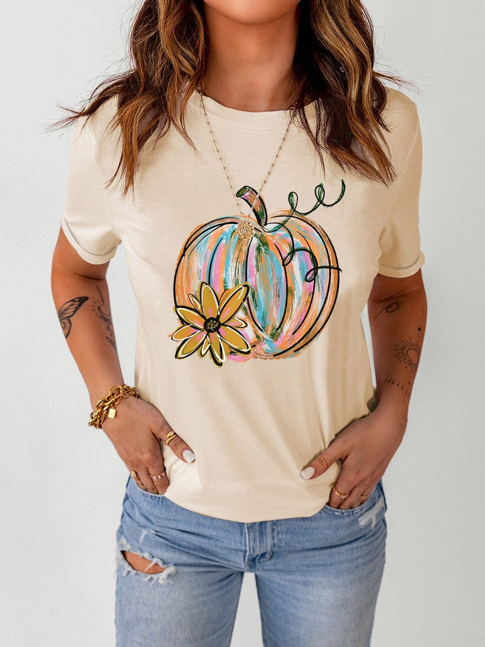 Khaki Pumpkin Bloom Graphic Tee