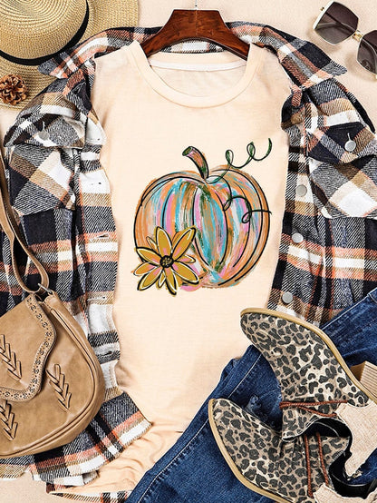 Khaki Pumpkin Bloom Graphic Tee