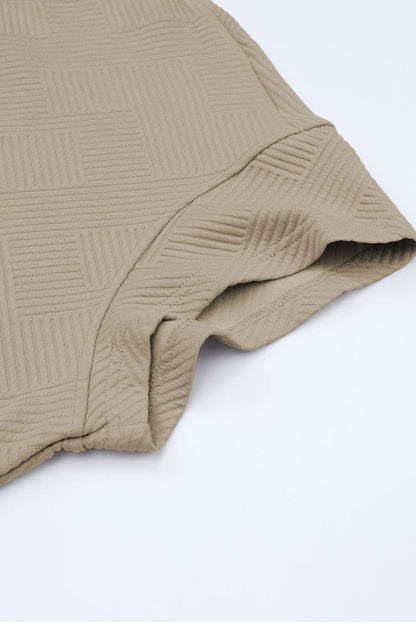 Khaki Ribbed Casual Lounge Set with Loose Fit Top and Drawstring Pants