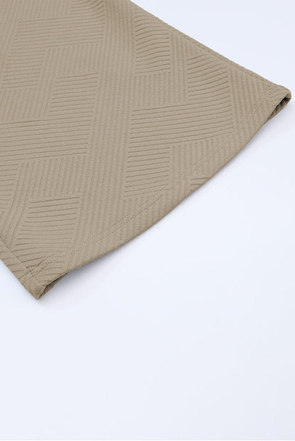 Khaki Ribbed Casual Lounge Set with Loose Fit Top and Drawstring Pants