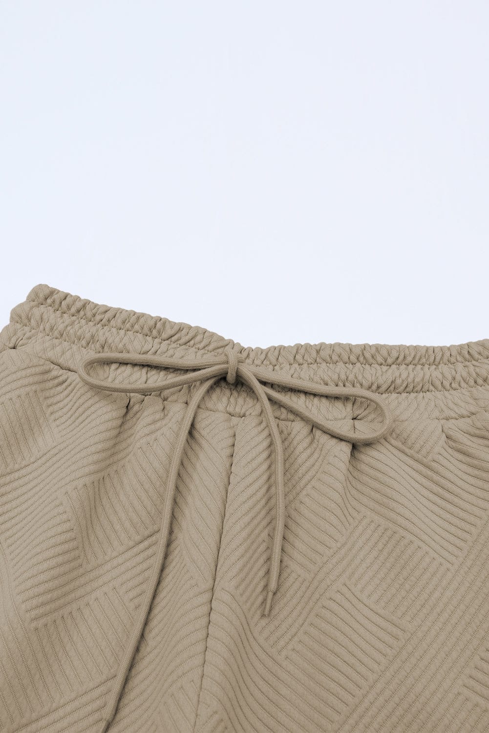 Khaki Ribbed Casual Lounge Set with Loose Fit Top and Drawstring Pants